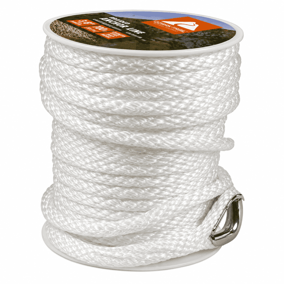 Ozark Trail 3/8 in x 100 ft Braided Anchor Line with Stainless Steel Snap Hook, 250 lb Working Load Limit, White