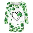thumbnail image 4 of Meichang Hauts de Vacances pour Femmes T-Shirt de la Saint-Patrick Manches 3/4 Hauts Graphiques Trèfle Col Rond Pull Ample Décontracté, 4 of 5