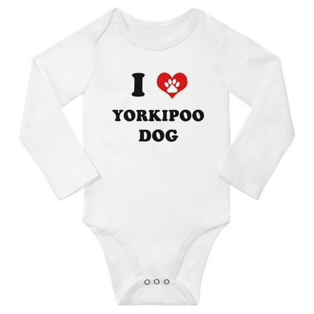 

I Heart Yorkipoo Dog Cute Baby Long Rompers Baby Long Clothes (White 12-18 Months)