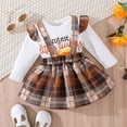 thumbnail image 4 of Youmylove Two Piece Girls Outfits Infant Toddler Girls Thanksgiving Long Sleeve Cartoon Print Romper Bodysuits Suspenders Skirts Outfits, 4 of 9