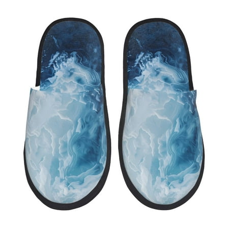 Balery Abstract Ocean Waves Slient Indoor Furry Fleece Comfort House Shoes Soft Non-Slip Home Shoes Cotton slippers House Slippers-- Large