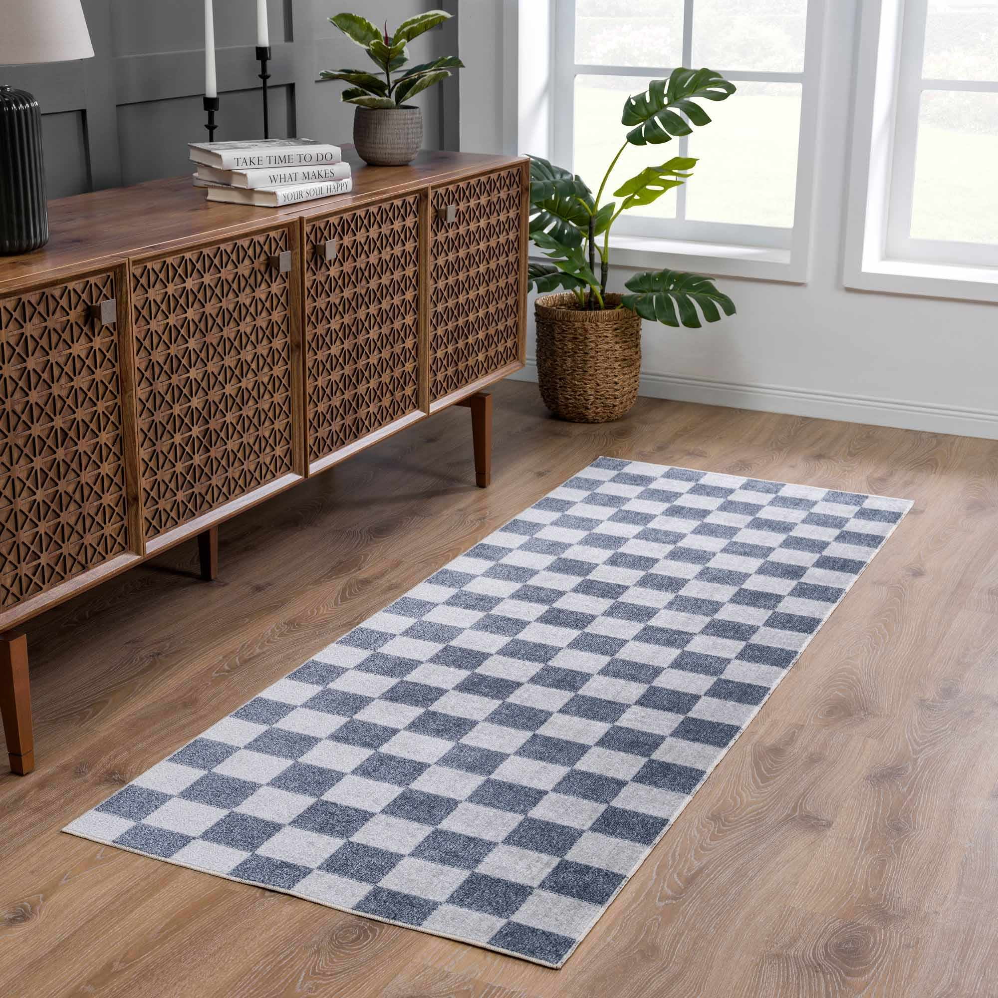 Hauteloom Alia Living Room, Bedroom Machine Washable Area Rug - Farmhouse - Ivory, Blue, Gray - 2' x 3'