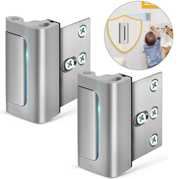 2PCS Home Security Door Lock with 8 Screws, Childproof Door Reinforcement Lock with 3 Inch Stop Withstand 800 lbs for Inward Swinging Door,Upgrade Night Lock to Defend Your Home (Silver)