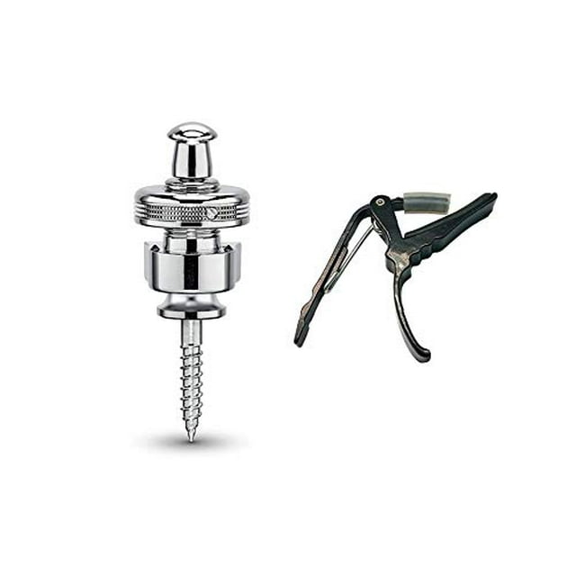 NEW MODEL (2018) Schaller Combo Pack S-Locks Straplocks (Chrome) & Genuine Tenacity Branded Deluxe Guitar Capo