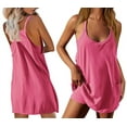 thumbnail image 3 of Womens Workout Romper Dress with Shorts Underneath Sleeveless Spaghetti Straps Athletic Outfits Rose Red L, 3 of 6