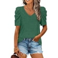 thumbnail image 3 of Blusa Para Mujer Top Informal Para Mujer Mujer Camisa Casual Cuello En V Manga Puff Tela Elástica Cómoda Color Sólido Elegante Top Para Verano Oficina En Casa Verde XXL Higoodz Otros, 3 of 6