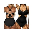 thumbnail image 4 of Women Sexy  Criss Cross Halter One Piece Swimsuit Monokini Cutout Tummy Control Bathing Suit Swimwearg, 4 of 5