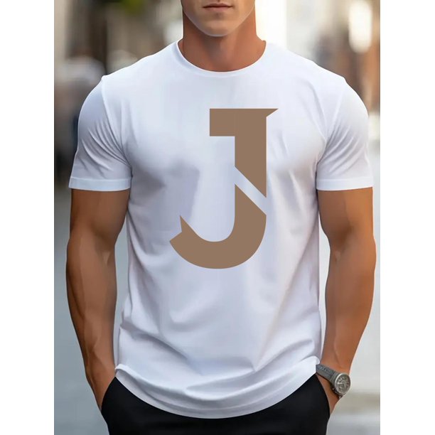Camiseta de manga corta con cuello redondo y estampado de letras J simplificadas para hombre, estilo informal de verano, ideal para adultos, hombres, mujeres, adolescentes y jóvenes.