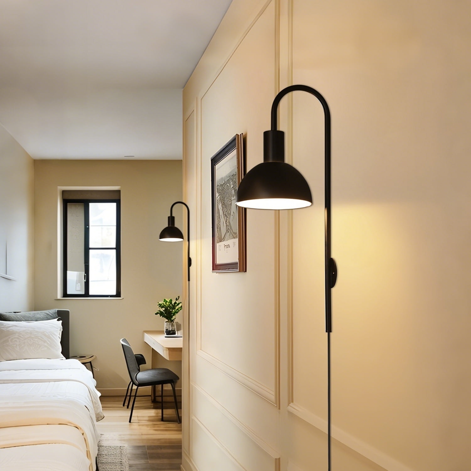 2 Pack Plug in Wall Sconces, Wall Sconce Plug in Wall Lamp with Switch Wall Decor Wall Lights for Living Room Hallway Dining Kitchen, Black