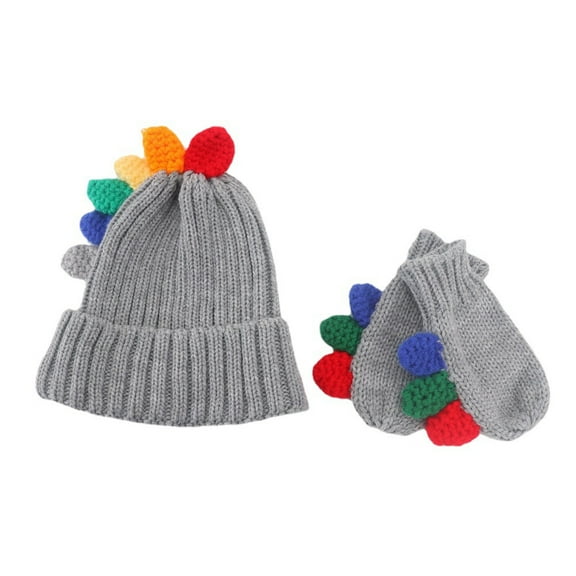 Qudderr Toddler Baby Winter Hat Mitten Set for Boys Girls Fleece Lined Dinosaur Wool Hat Unisex Set for 1-4 Years