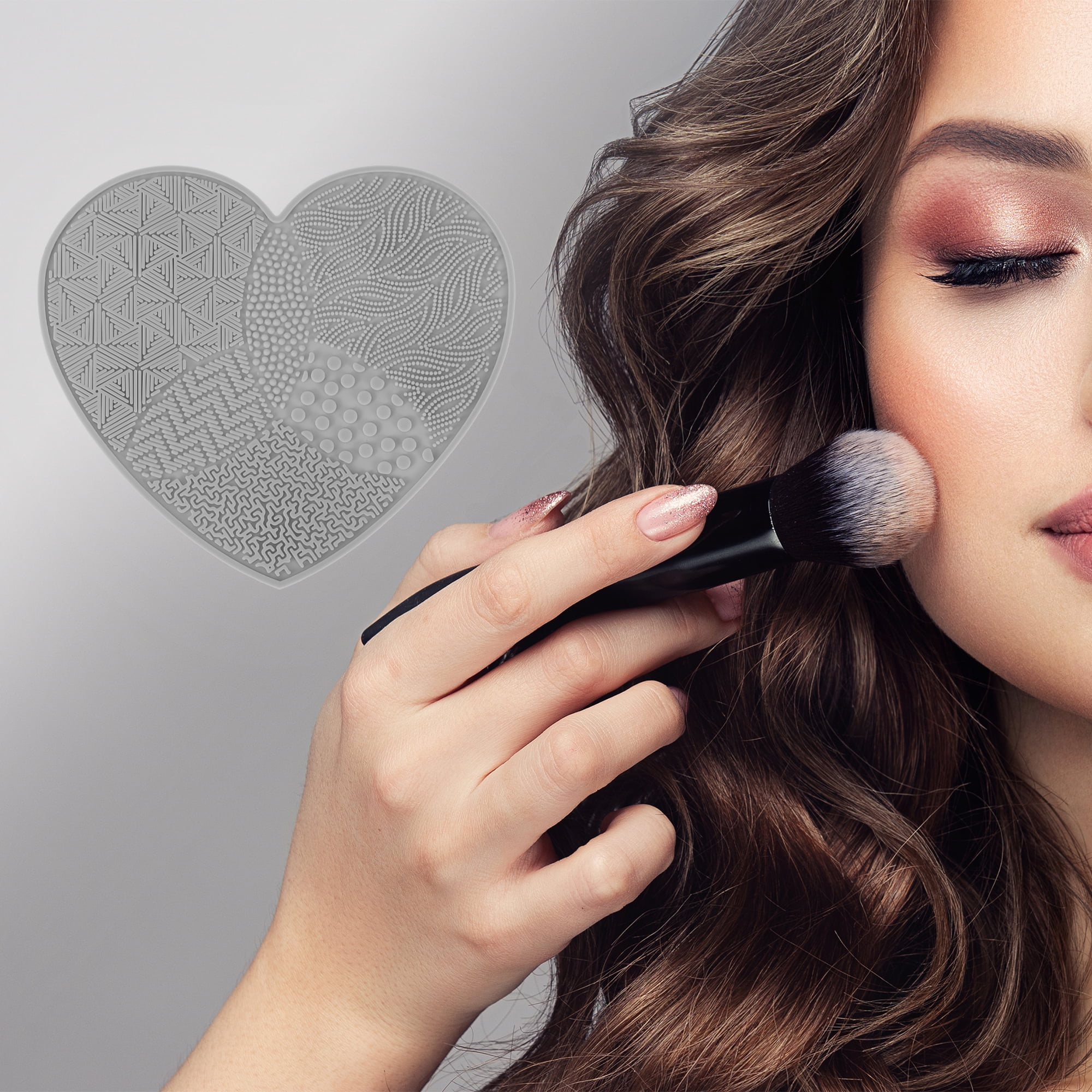 Unique Bargains 1Pc Heart-shaped Makeup Sponge Brush Cleaner for Quickly Cleaning Gray