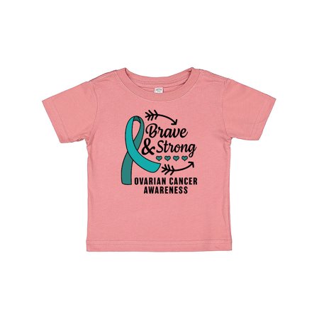 

Inktastic Ovarian Cancer Awareness Brave and Strong with Arrows Gift Baby Boy or Baby Girl T-Shirt