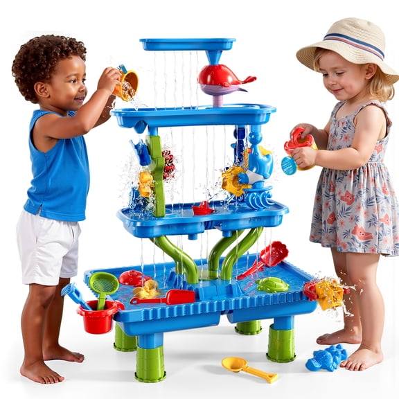 Lucky Doug 4-Tier Water Table Sand Beach Outdoor Toys, Kids Outdoor Toys Water Play Set for Toddlers Boys and Girls Ages 2-6 Years Old