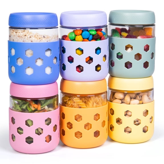 Mrsdry 16 oz Glass Mason Jars with Silicone Sleeves, Airtight BPA-Free Overnight Oats Containers with Lids, Dishwasher Safe Leak-Proof Meal Prep Jars for Chia Pudding, Yogurt, Snacks