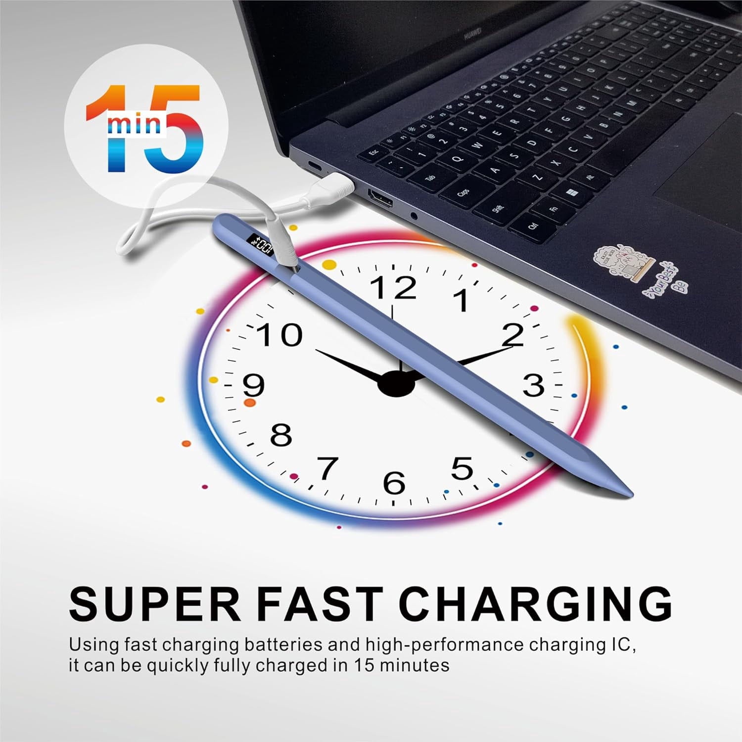 Pencil for Apple iPad 11th/10th/9th with LED Power Display, 15Mins Fast Charge, Stylus Pen for iPad 10/9/8/7/6th,11th A16,Air 11/13 M2/M3,Pro 11/13 M4,Pro 12.9",Air 5/4/3,Mini 7/6/5(Blue)