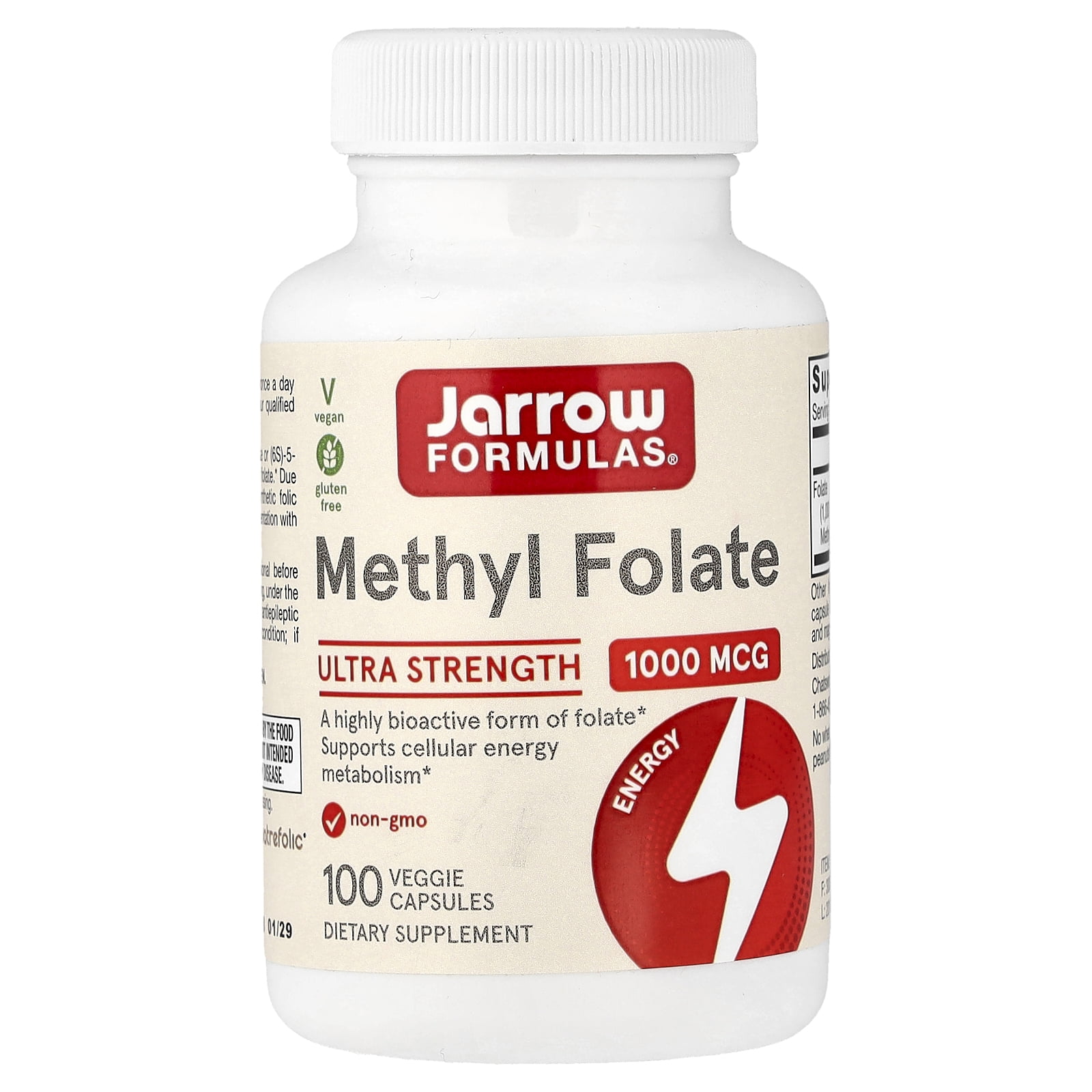 Jarrow Formulas Methyl Folate, Supports Brain, Memory, Cardiovascular Health, 1000 mcg, 100 Count