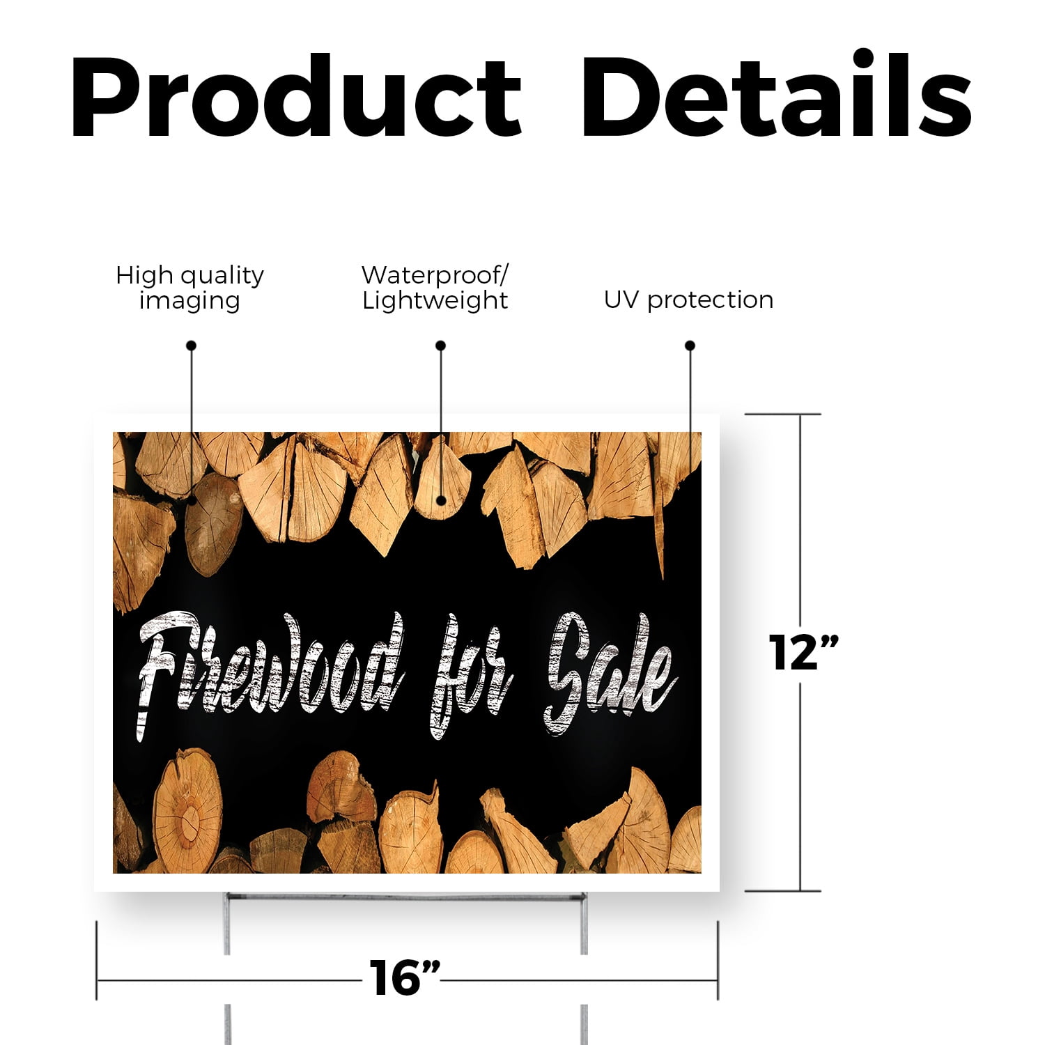Firewood For Sale Yard Sign 12 Inch x 16 Inch Single Sided Weatherproof Heavy-Duty Plastic with Stake | Affordable Pricing, Freshly Cut, Outdoor Display | Made in USA