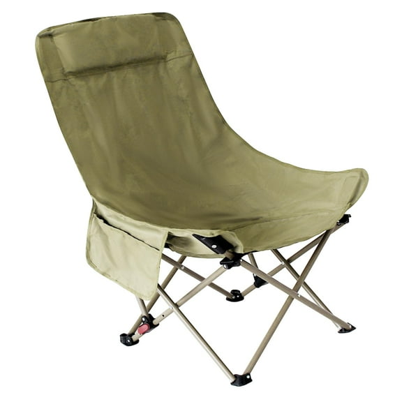 Ultralight Portable Camping Chair, Built In Headrest Folding Camping Chairs for Adults with Side Pocket and Carry Bag, Up to 300lbs for Camping, Beach, Fishing, Trip, Sports (1, Khaki)