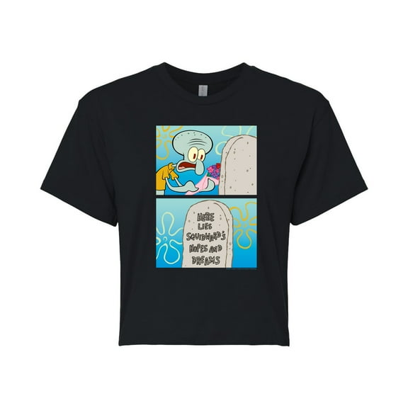 SpongeBob SquarePants - Squidward Hopes and Dreams - Juniors Cropped Cotton Blend T-Shirt