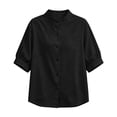 thumbnail image 5 of Womens Button Down Shirts Oxford Short Sleeve Cotton Dress Shirts Collared Button Up Casual Blouses Tops Linen Button Down Shirts Summer Cotton Linen Casual Tops with Pocket, 5 of 9