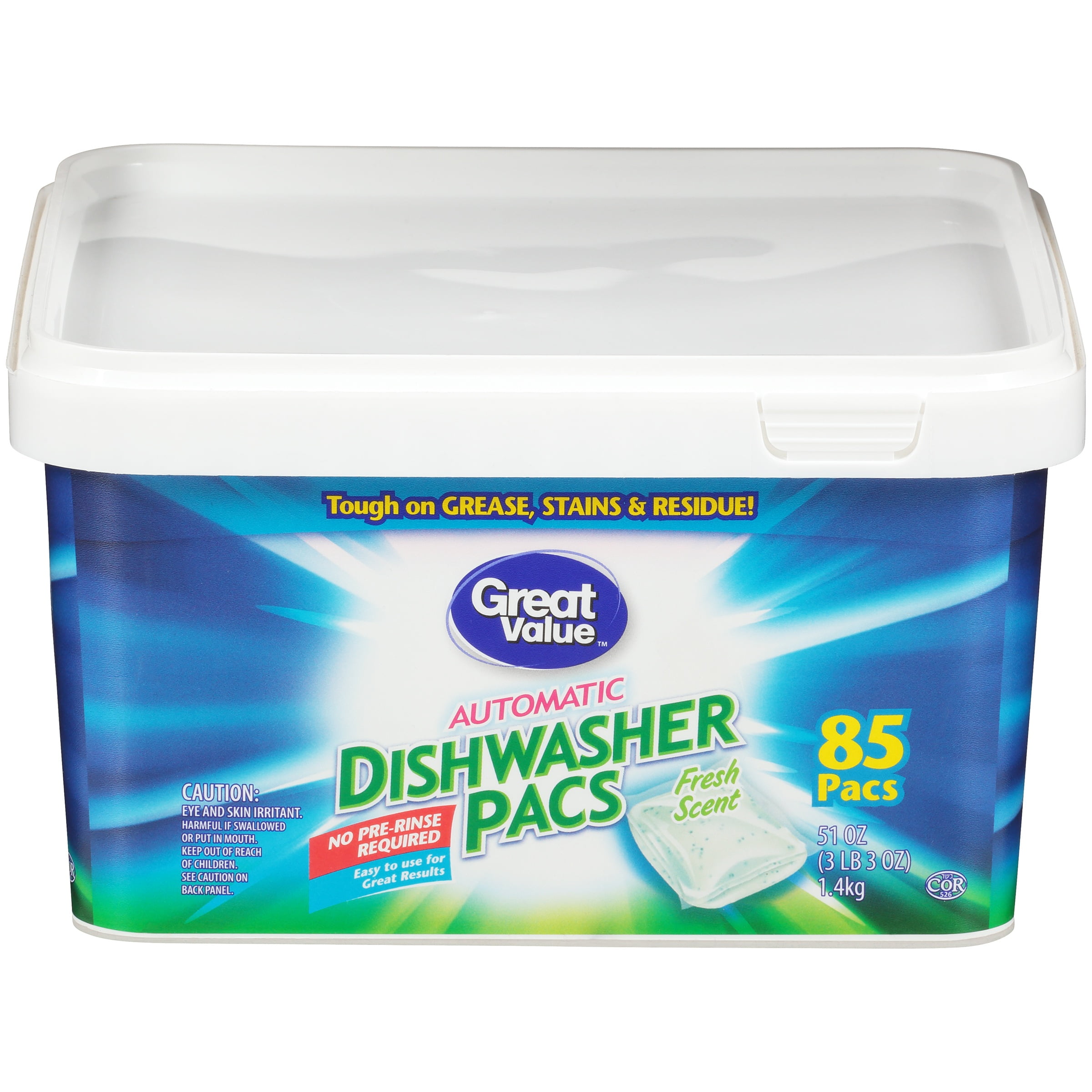 Great Value Automatic Dishwasher Pacs, Fresh Scent, 85 Count
