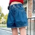 thumbnail image 6 of WQNVRNR Girls Denim Shorts- Elastic Waist Fashion Summer Casual Short with Pockets Blue Size 14, 6 of 9