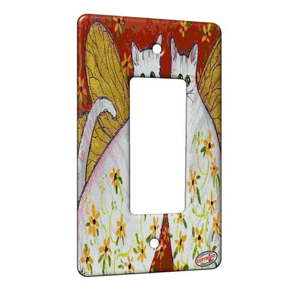 KuzmarK™ 1 Gang Rocker Wall Plate - Tabby Shorthair Kitty Fairies with Black Eyed Susans Fantasy Cat Art by Denise Every