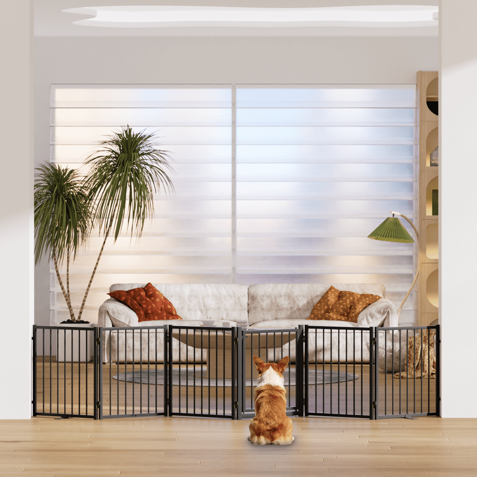 24''Height Full Matel Freestanding Dog Gate with Door, 6 Panels Extra Wide Free Standing Tall Dog Gates for Doorways,House,Stairs,Porch,Deck,Yard