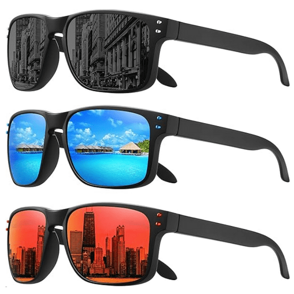 3 Pairs ( Black Blue Red ) Polarized Sunglasses for Men Women Mens Sports Sunglasses UV400 Lens Beach Sunshades Polarizing Sun Glasses for Running Outdoor Cycling Goggles