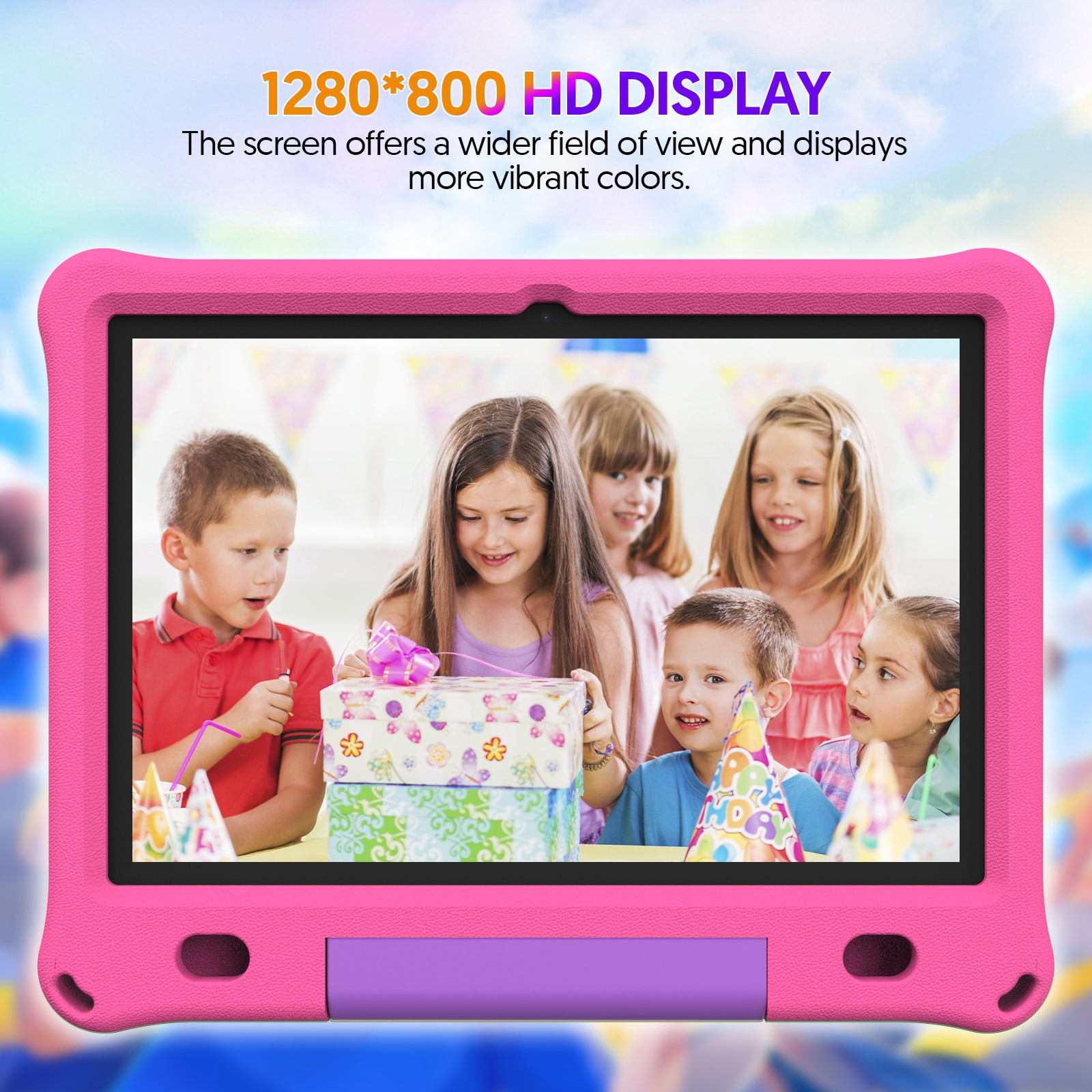 10inch Kids Tablet Android 15,1280x800 HD Ips Display Tablet with Eva Case,12GB (3g+9g) RAM+64GB Rom,Quad-Core, Wi-Fi6,6000mAh,Parental Control App Google Certified - Pink