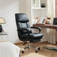 thumbnail image 2 of EMIAH Real Leather Office Chair with Foot Rest, Reclining Ergonomic Executive Office Chair with Arms, High Back Comfy Swivel Computer Desk Chairs with Wheels and Lumbar Support for Home Office, Black, 2 of 16