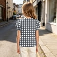 thumbnail image 6 of Bxsruta Girls Puff Sleeve Crew Neck Gingham Top Casual Short Sleeve Pullover for Ages 5-14, 6 of 8