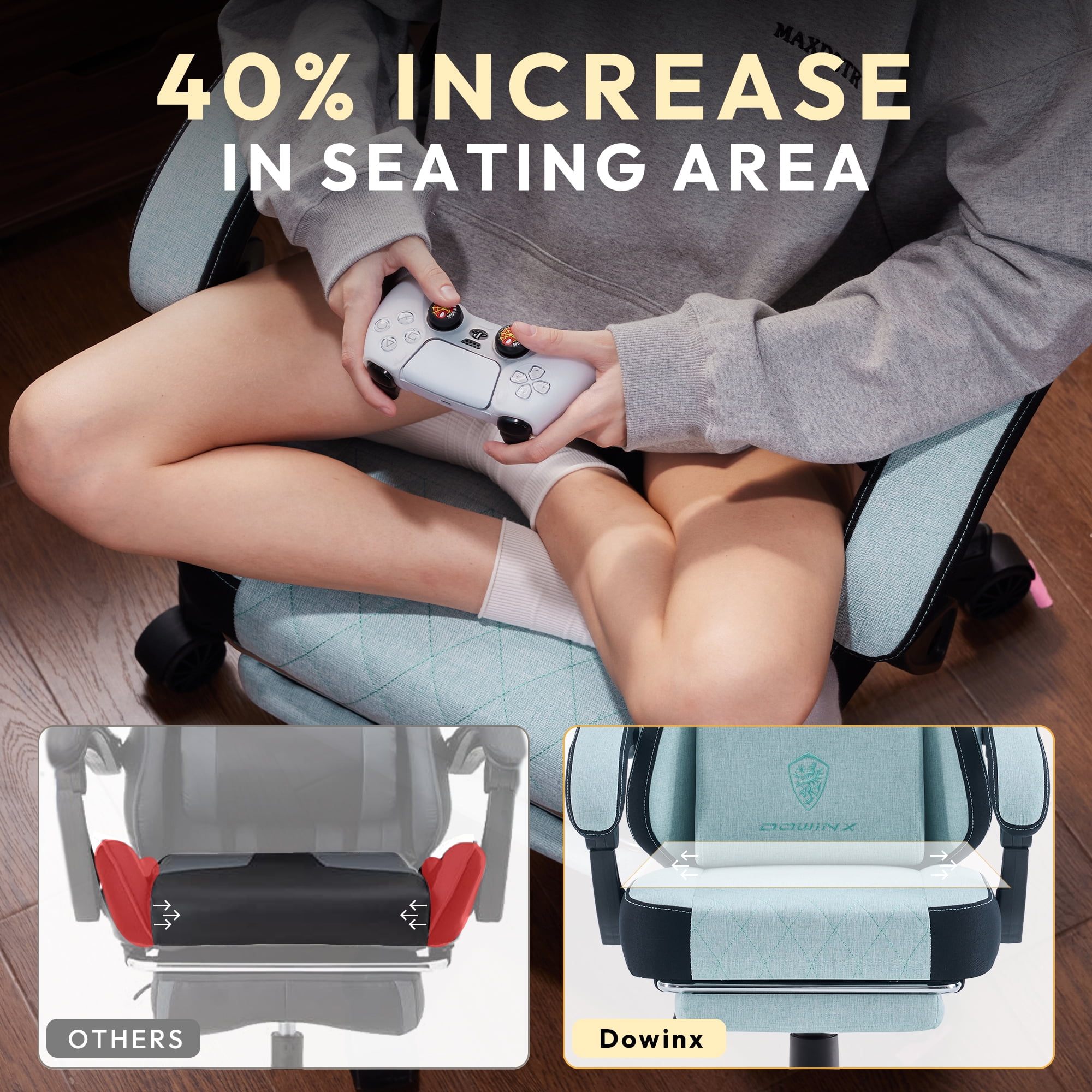 Dowinx Fabric Gaming Chair with Massage Lumbar Support, High Back Ergonomic Computer Chair with Footrest for Adult, Aqua