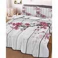 thumbnail image 3 of Quilts Full Size Bedding Set, Red Cherry Lightweight Quilted Comforter, Spring Floral Branches Ink Painting Art Wood Gray Soft Bedspread Coverlet with Pillow Covers for All Season, 78" x 90", 3 of 7