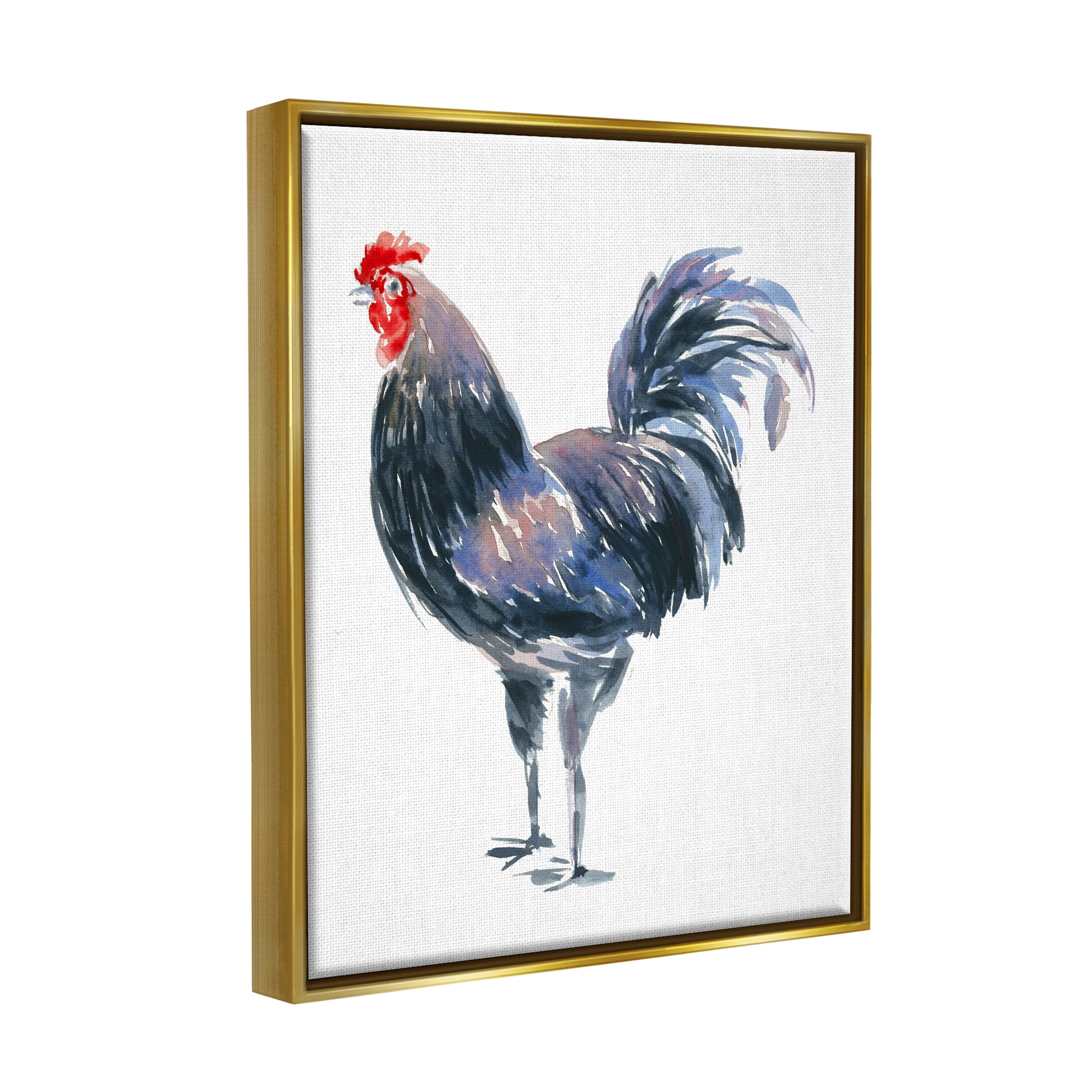 Stupell Industries Rooster Portrait on White Animals & Insects Painting Gold Floater Framed Art Print Wall Art, 17 x 21