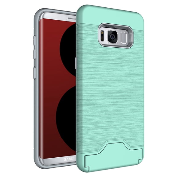 AQUA MINT CREDIT CARD WALLET SLOT KICKSTAND HARD CASE COVER STAND FOR SAMSUNG GALAXY S8 PLUS, SM-G955, S8 