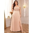 thumbnail image 4 of Champagne Plus Size Sleeveless Sequin Lace Bodice Satin Split Thigh Formal Evening Gown, 4 of 8