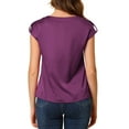 thumbnail image 3 of Allegra K Women's Cap Sleeve Silky Blouse Round Neck Pleated Casual Elegant Top, 3 of 6