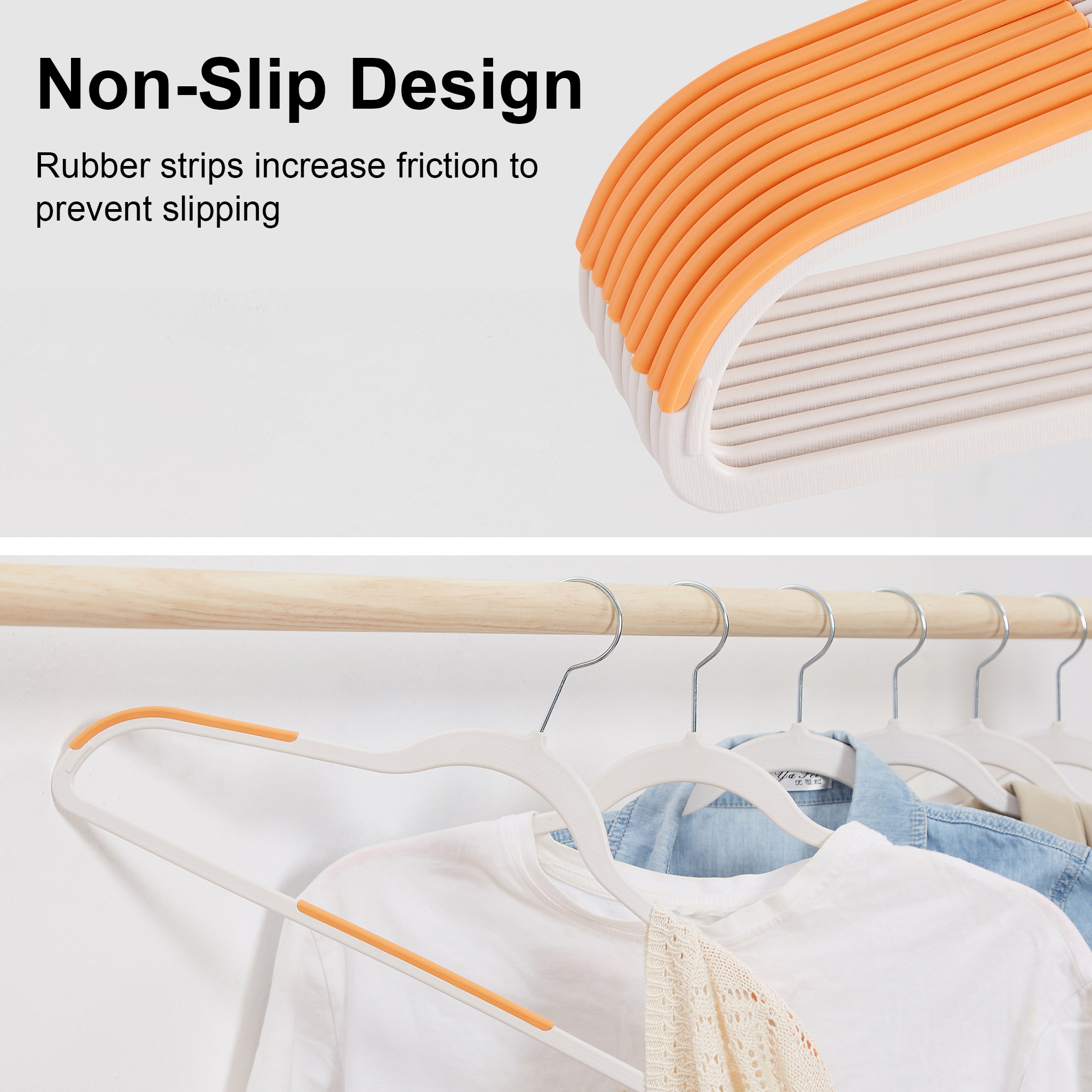 VECELO 25 Pack Heavy Duty Plastic Hangers, 360º Swivel Hook Coat Hangers, Non-Slip, Space-Saving, Orange
