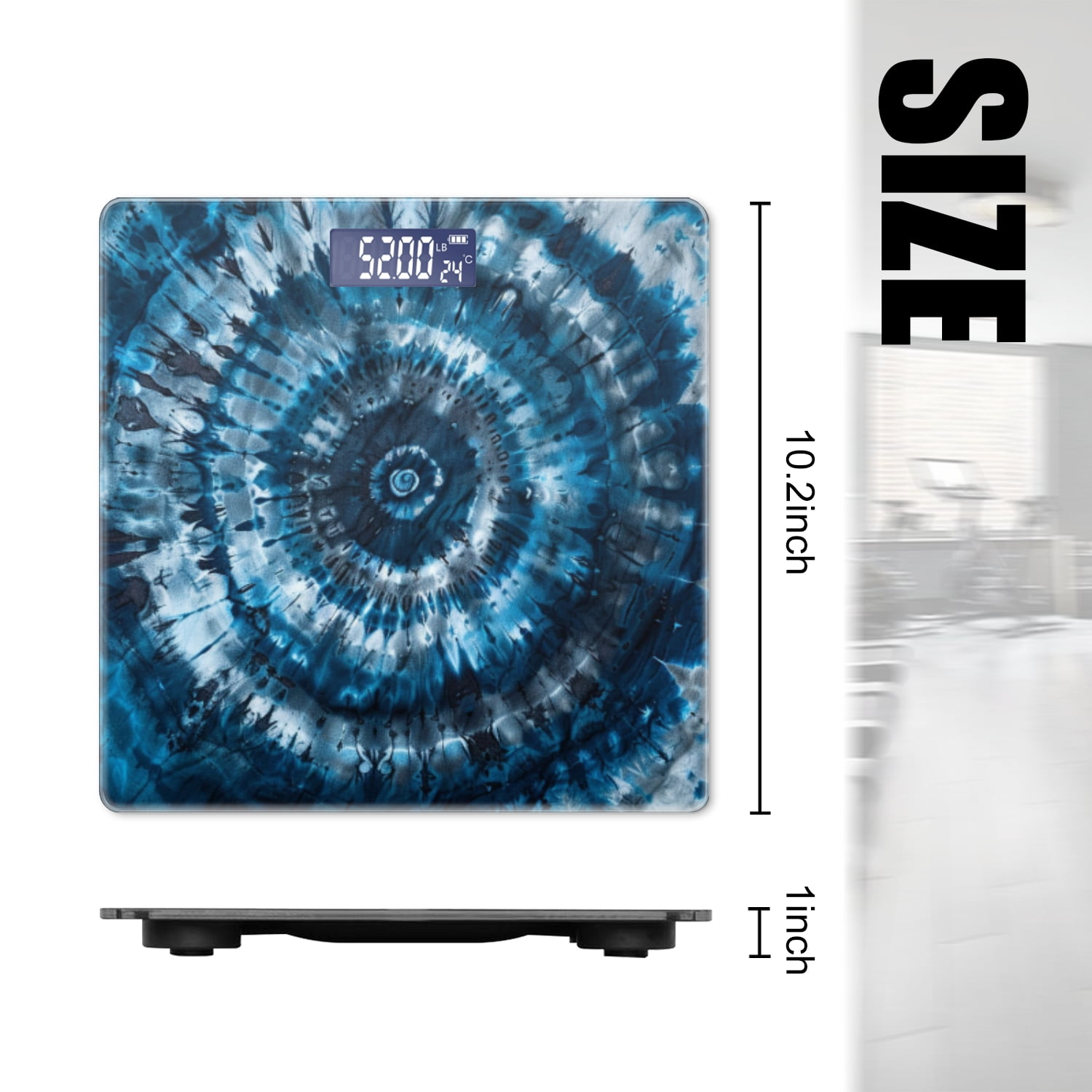 High Precision Body Weight Scale Smart Bathroom Scales with Large LCD Display(400lbs),Decorative for Bedroom-Abstract Tie-Dye Pattern With Dark Blue And White Colors