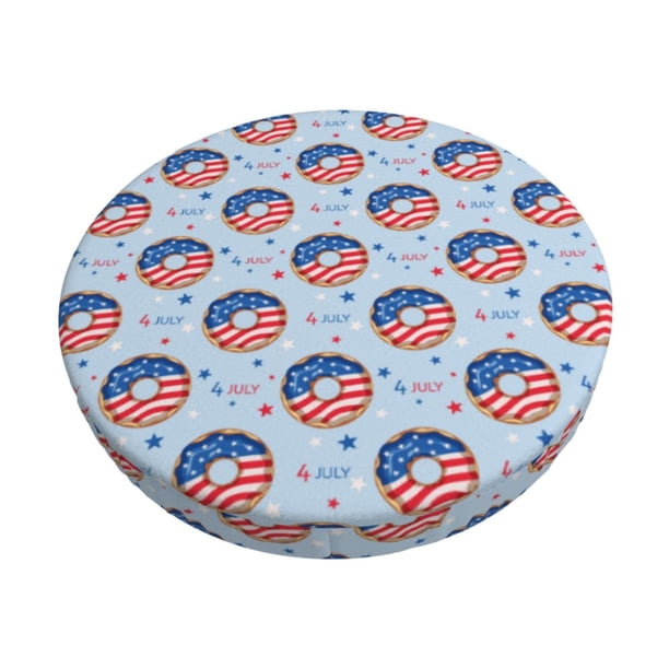 Balery Donut with the USA Fag Fundas de asiento para taburete de bar redondo de tela de terciopelo ajustables que protegen de arañazos y manchas para sillas de 14 a 17 pulgadas.-12 inch