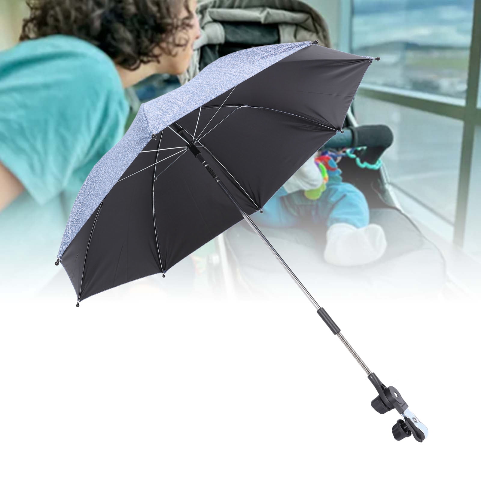 NFTIGB Baby Stroller Parasol Clip-On Sun Shade Protection Umbrella Adjustable Clamp for Outdoor Beach 85cm Large Denim Blue