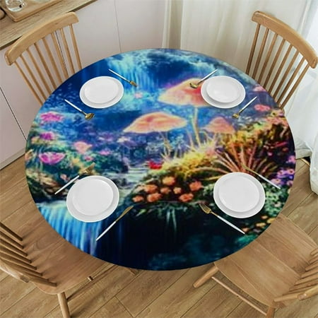 

Patifu Flowers Waterfall Round Tablecloth Stain Resistant and Washable Perfect for Indoor and Outdoor Dining Wedding and Parties 100% Polyester 54 -58