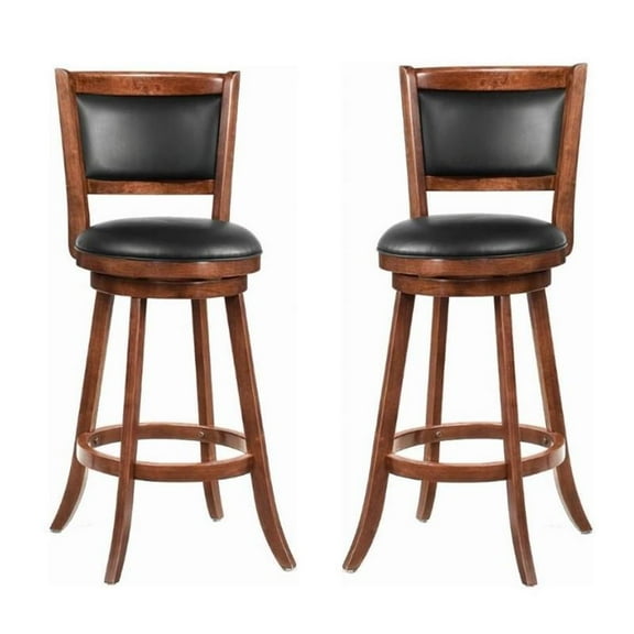 Home Square 2 Piece 29" Swivel Bar Stool Set in Chestnut and Black
