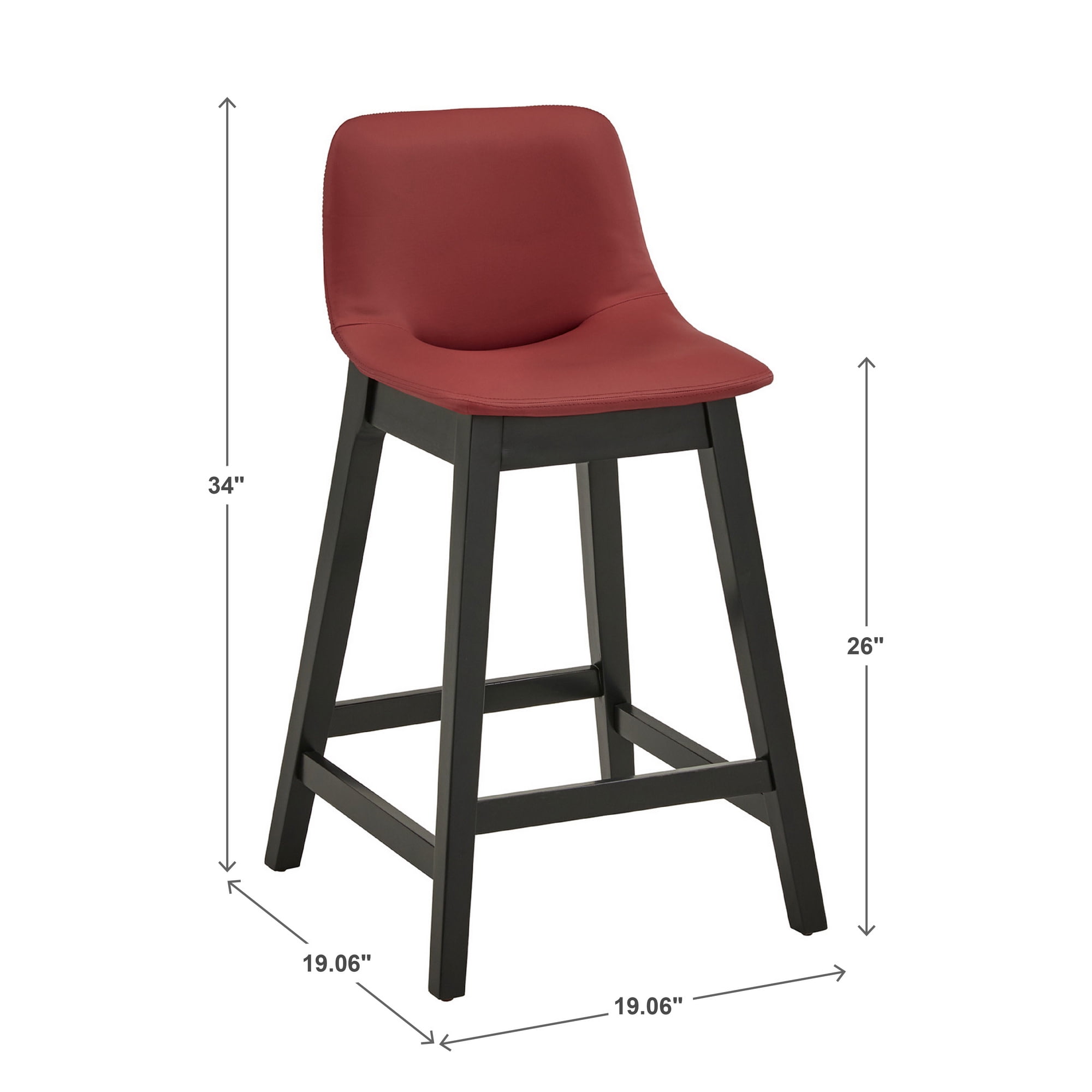 Weston Home Egleston Square Vegan Leather Low Back Counter Height Chair, Red, Set of 2