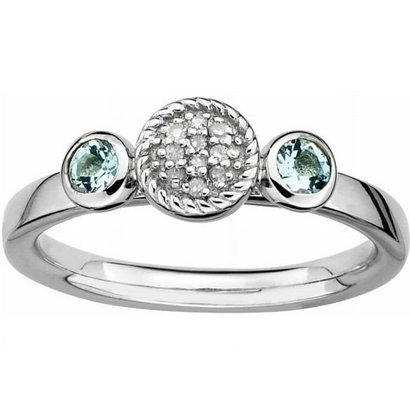 Sterling Silver Dbl Round Aquamarine & Dia. Ring