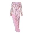 thumbnail image 4 of PMVFHDE Women Chiffon Evening Gown With Train Sequin Slit Design Sparkly Formal Dresses For Women Pink,M, 4 of 8