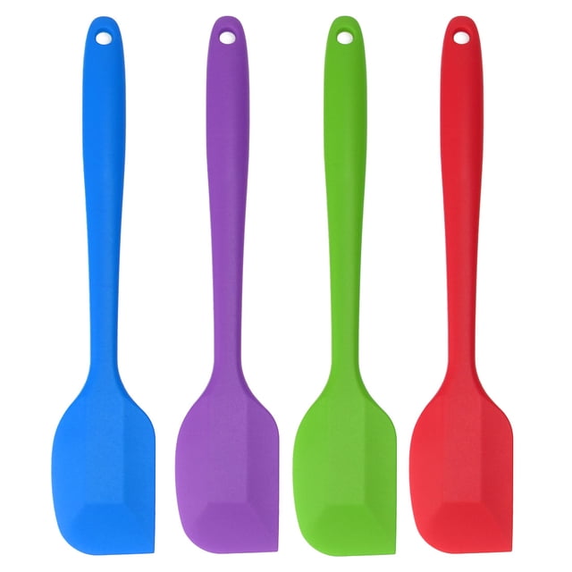 Silicona Espátula Calor Resistente Sin-Rayones Cocina Goma Torneros Anti-adherente Espátula para Cocinar Hornear y Mezclar Rojo, azul, púrpura, verde 4 piezas
