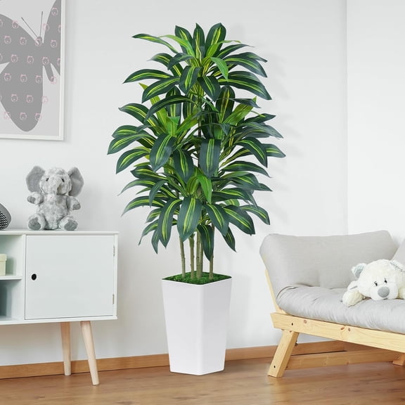 Keeplush 6FT Artificial Dracaena Tree with Planter - Highly Realistic Silk Fake Tree, Adjustable Branches, Maintenance-Free Indoor Faux Plant for Home Office Decor (180cm)