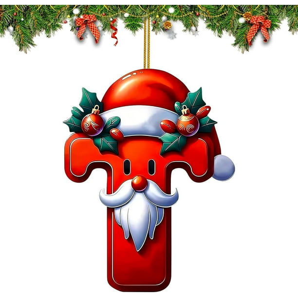 Adornos Navideños con Letras Del Alfabeto (26 Piezas) | Colgantes de Letras Acrílicas Personalizados con Gorros de Papá Noel | Decoraciones Navideñas Duraderas para El Hogar, La Oficina, La Escuela,